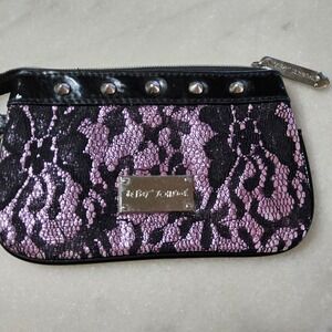 Betsey Johnson Black‎ Lace Wristlet Silver Studded Trim Y2K Clutch Bag